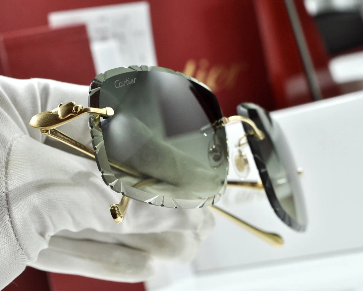 Cartier rimless black buff horn C decor gold Diamond Cut transition  sunglasses | eBay