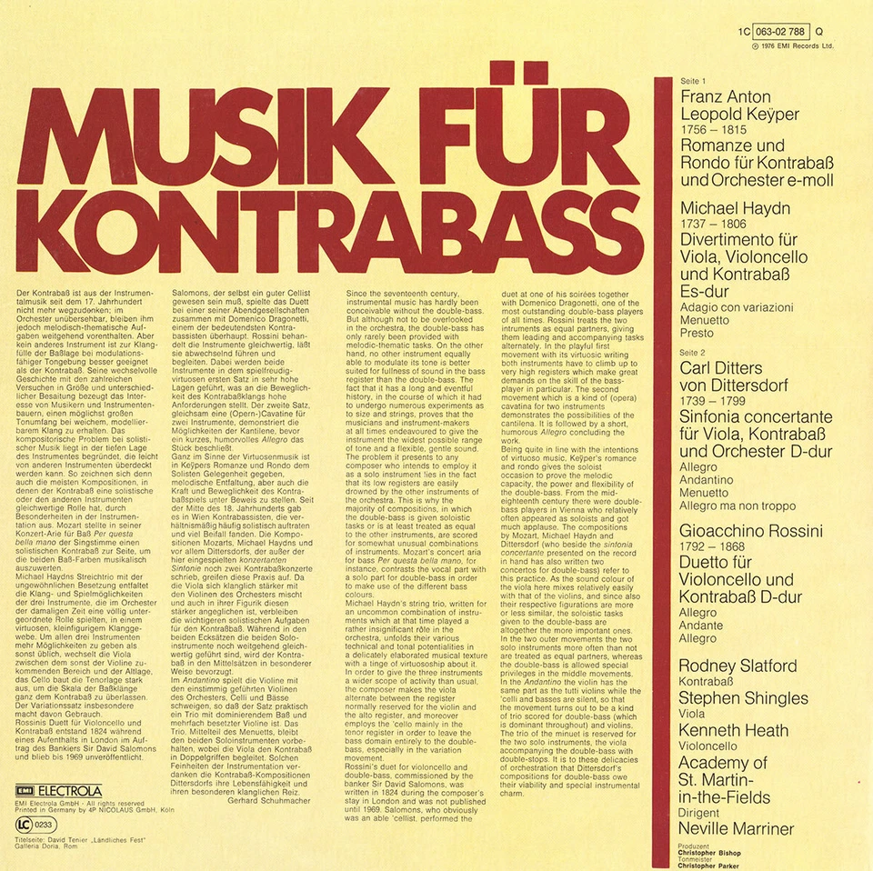 RODNEY SLATFORD Double-bass ROSSINI HAYDN M. DITTERSDORF KEYPER C063-2788 Quadro - Image 2 of 3