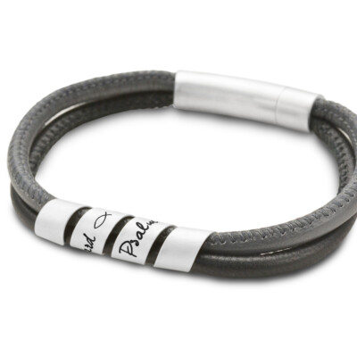 Armband Konfirmation Junge LOOP ICHTHYS NAPPA 925 Silber Gravur Leder Firmung