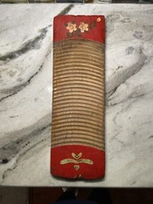 Antique Vintage Hand Painted Chinese Wooden Wash Board Scrub Board Red Floral