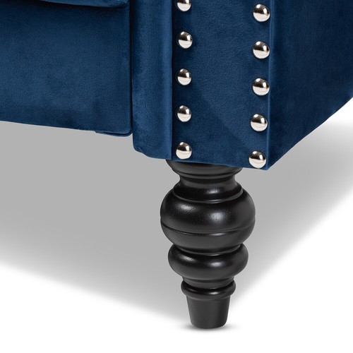 Velvet Chesterfield Trans Sofa Button Tuft Silver NailHead Spindle Leg Gray Blue - Picture 11 of 28