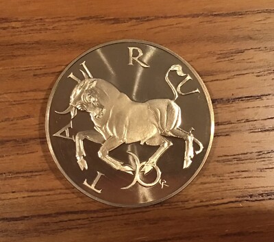 FRANKLIN MINT TREASURY  ZODIAC  TAURUS Bronze Proof Coin   1 1/2 INCH