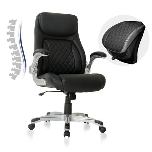 Ergonomic Office Chair Premium Microfiber Leather Adjustable Lumbar Black-image
