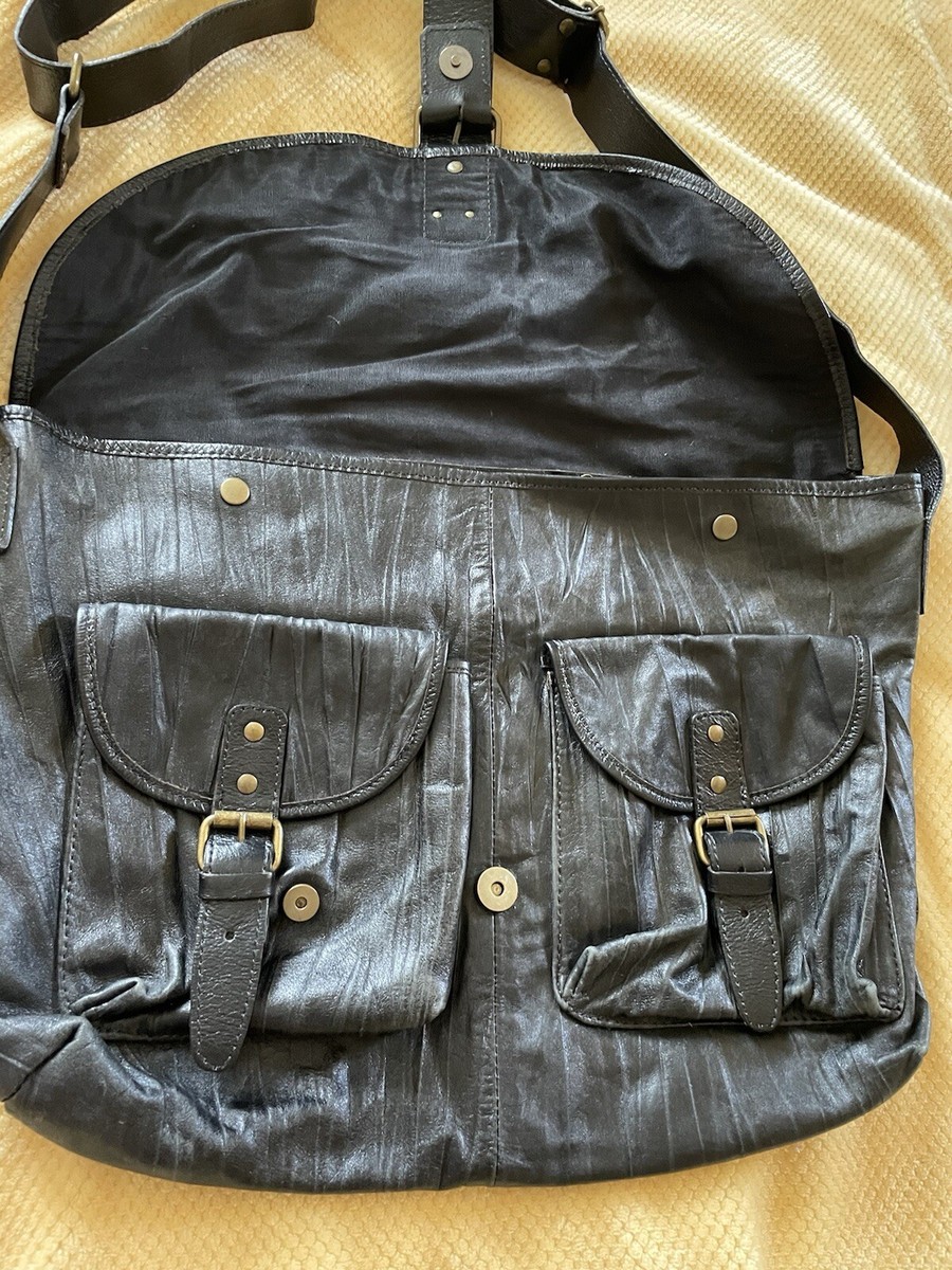 Carmen Steffens Black Leather Messenger Bag Handcrafted In Brazil 