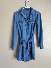 Fashion Nova Women’s Chambray Long Sleeve Button Down Collar Shirt Dress W/ Belt