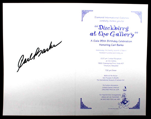 CARL BARKS Autogramm Disney Duck Man 95. Geburtstagseinladung mit RSVP - Handschild - Bild 6 von 11