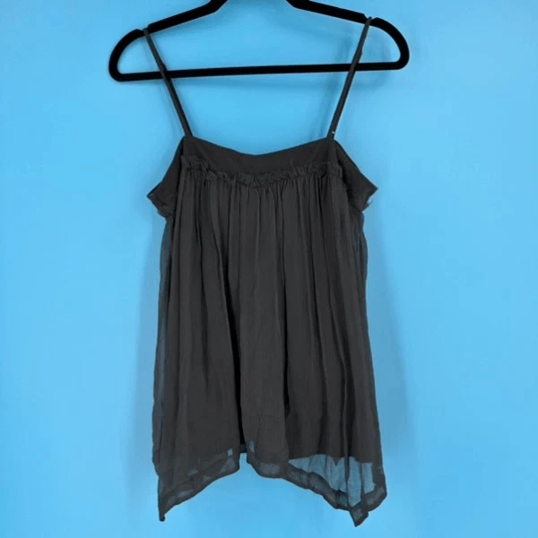 La Rok Sleeveless Lined Spaghetti Strap Sheer Tank Top Black Medium Asymmetrical - Image 2 of 4