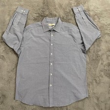 Michael Kors Slim Fit Dress Shirt Men's 17.5 34/35 Long Sleeve Blue Plaid Career