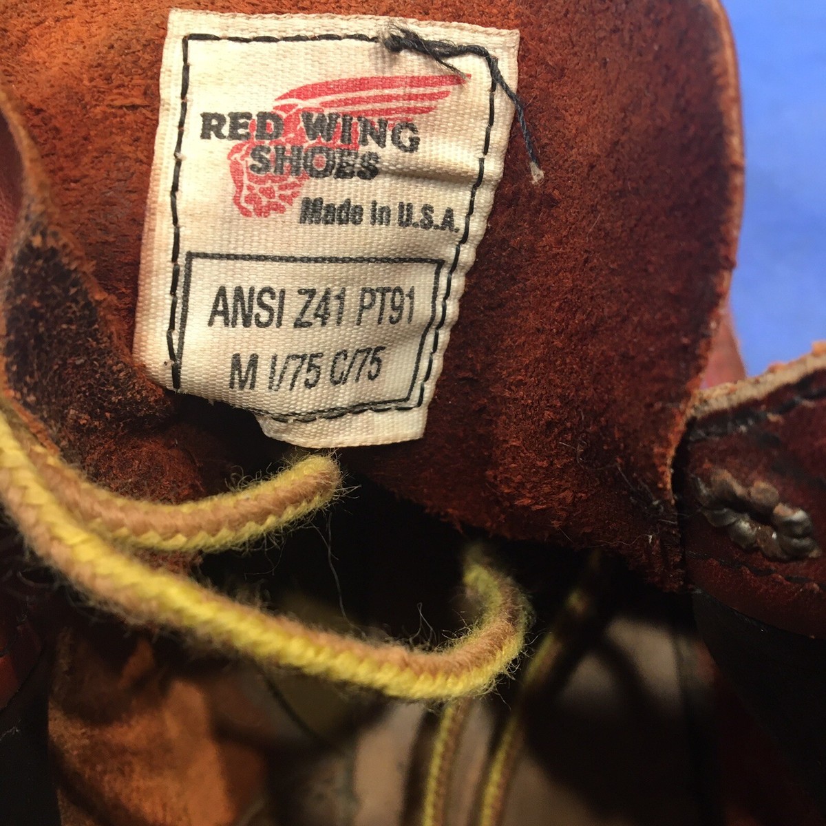 pt91 redwing shoes レッドウイング靴 Made in USA Red Wing Mens Brown ANSI Z41 PT91 Steel Toe Work Boots 3E Red Lace