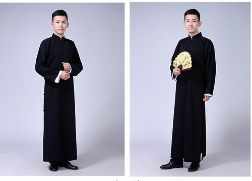 Chinese Style Men Crosstalk Robes Costume Long Gown Jacket Changshan Tunic Stage - Picture 14 of 16