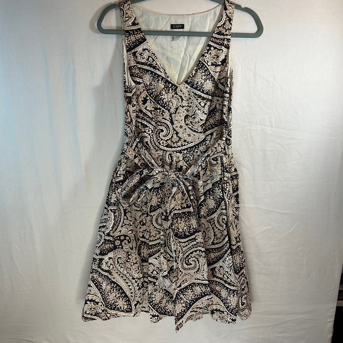 J. Crew Womens 6 Cecilia Dress Shift Fit Flare Paisley Floral Tie Sash  Pockets