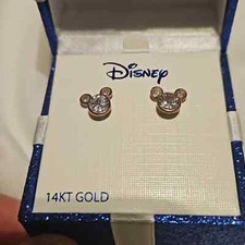 NEW Disney Sterling Silver 14KT Cubic Zirconia Gold Plated Mickey Mouse Earrings