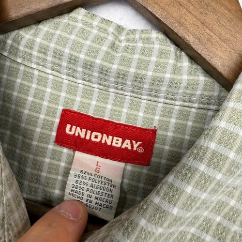Vintage Unionbay Shirt men's large Green White Seer Sucker Check Boxy Surfer y2k - Picture 7 of 10