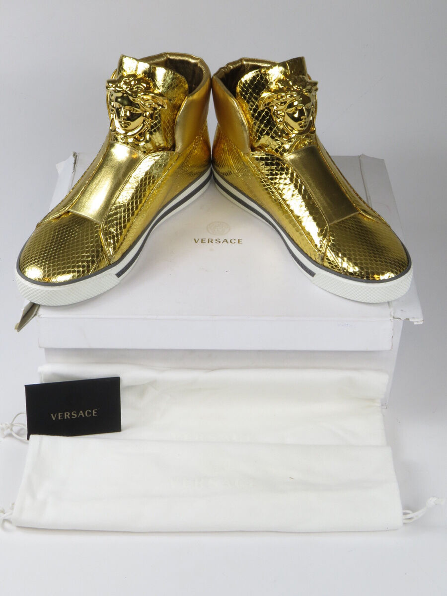 NEW 41 VERSACE sneaker gold leather python Medusa Palazzo NEW 41 VERSACE sneaker gold leather python Medusa Palazzo