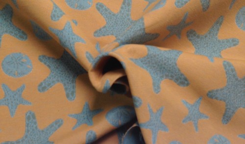 COVINGTON STARFISH TANGERINE ORANGE BLUE SEASHELL JACQUARD FABRIC BY THE YARD - Picture 4 of 6