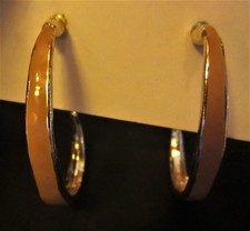 Unmarked Gold-Tone Metal Narrow Pink Enamel Partial Hoop Post Pierced Earrings