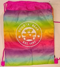 2 Build A Bear Workshop Backpack Drawstring Cinch Bag Rainbow Bear Carrier