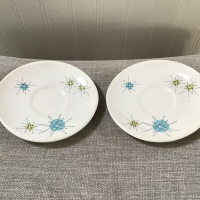 Franciscan Atomic Starburst Pattern Saucers 50s/60s Vintage 6” Set of 