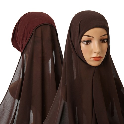 Chiffon Scarf Hijab And Jersey Cap All In One Suit Shawl Muslim Women Headwrap - 第 17/28 張圖片