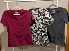 LOT of 3 Women's CARHARTT DICKIES 2 Advance Scrub Tops Size S