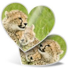 2 x Heart Stickers 10 cm - Sweet Couple Cheetah Wild Cat #14141