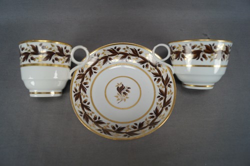 Flight Worcester Brown & Gold Leaf Tea Coffee Cup & Saucer Trio C. 1792-1807 A - Picture 2 of 12
