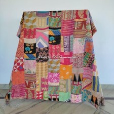 Vintage Patchwork Kantha Quilt Reversible Bedspread Twin Cotton Coverlet