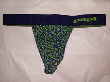 PAPI MENS UNDERWEAR THONG, COLOR: BLUE AND GREEN LEAF PATTERN SIZE MEDIUM M
