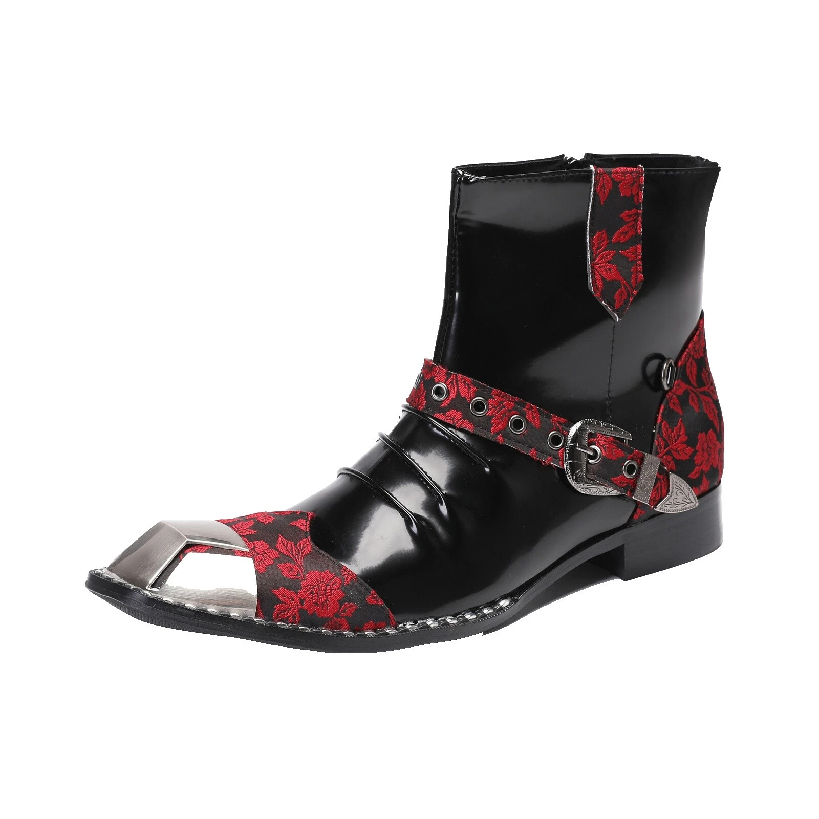 Patent Leather Floral Boots for Men