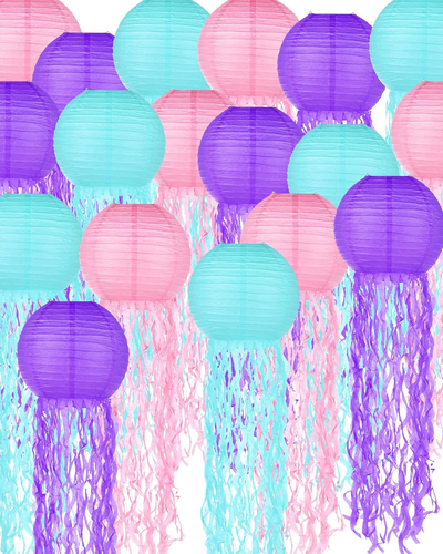 18 Pcs Jellyfish Paper Lanterns Mermaid Birthday Decorations Hanging Lantern Lam