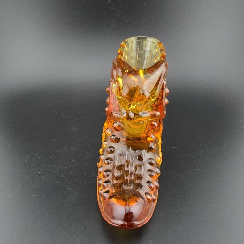 Vintage Fenton Art Glass Amber Brown Hobnail Cat Head Shoe Glass Slipper - Picture 3 of 9