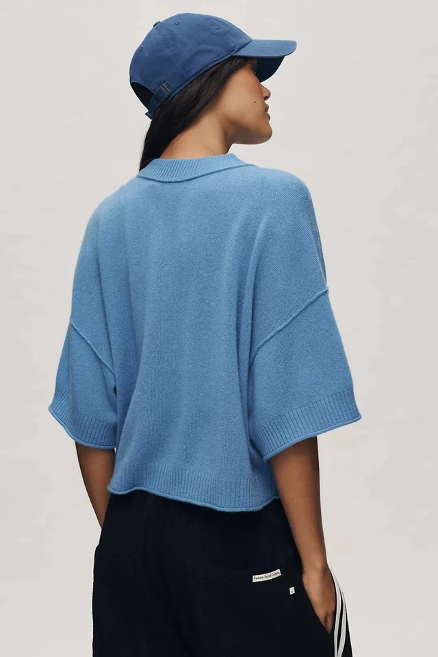 Suéter Anthropologie The Goldie Cuello Redondo Cachemira Brillante Aciano Grande Nuevo con Etiquetas Foto 4 de 4