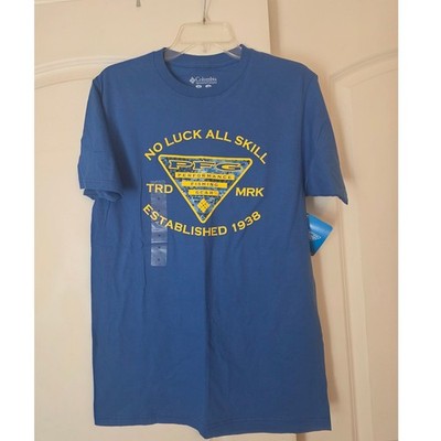 Columbia PFG Cotton Blue Logo Short Sleeve Tee Shirt M NEW No Luck all Skill