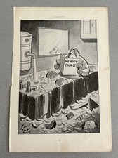 1930s Cartoon Print - Memory Course - Man In Bath Overflowing 