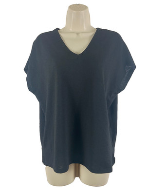 Muskat schwarz V-Ausschnitt Kurzarm Polyester Freizeit Top Größe 8