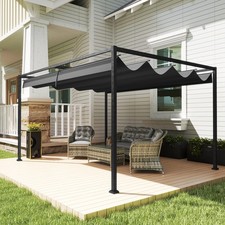 Image of 3x2m Metal Pergola Gazebo Patio Sun Shelter Retractable Canopy Cream White
