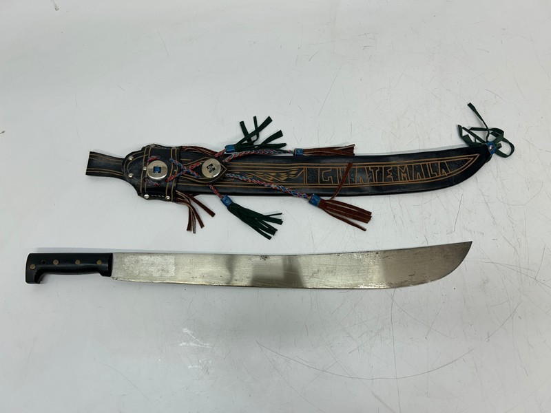 Vtg Corona No. 152 Machete Sword 22" Blade W/ Guatemala Leather Sheath