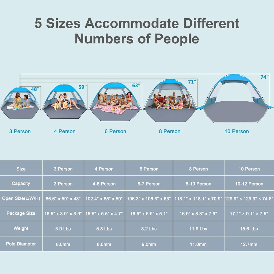 Beach Tent Sun Shelter, UPF 50+ UV Protection, Lightweight & Easy Setup, Canopy - Image 2 of 4