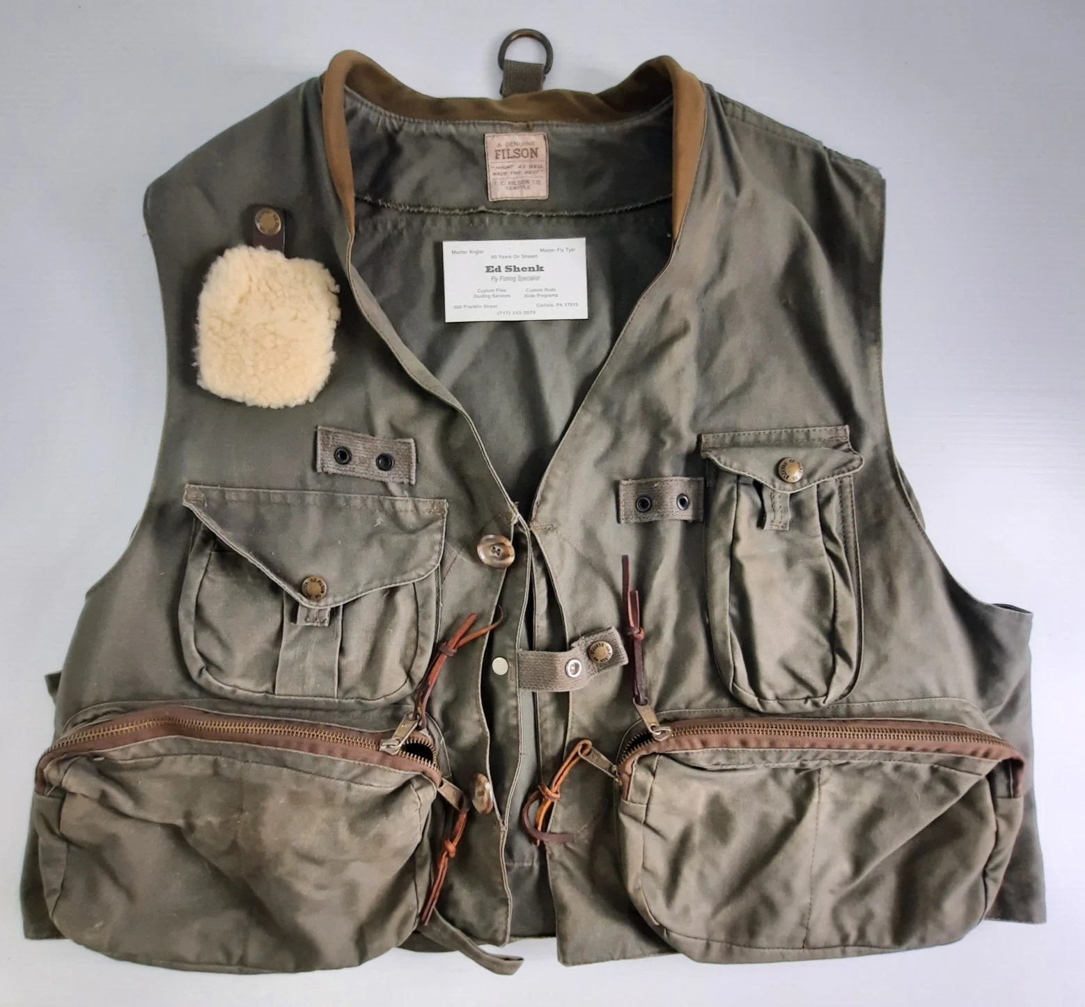 Filson Fly Fishing Guide Vest Made in USA Talon Zipper Otter Green Ed Shenk's