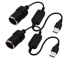 USB A Male to 12V Car Cigarette Lighter Socket Female Converter Cable black