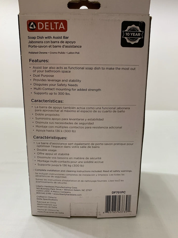 Delta Grifo Baño Jabonera Herrajes Accesorio con Barra de Asistencia DF701PC Cromo Foto 4 de 4
