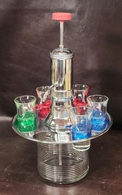 1950s Vintage Carousel Liquor Dispenser w/5 Shot Glasses/READ