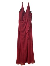 David's Bridal Soft Crinkle Chiffon Red Halter Dress Style F12688 Size 4