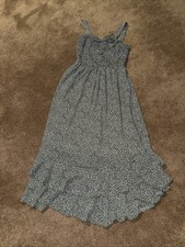 Grace Karin Green Floral Smocked Bodice Midi Dress Tiered Ruffle Hem Small