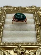 Malachite Wire Wrapped Ring Size 7.5 Green Stone Copper Handmade Boho