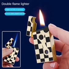 Metal Windproof Butane Gas Lighter Dual Flame Torch Jet Grinding Wheel Ignition