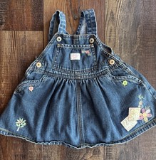 Vtg Osh Kosh BGosh Denim Floral Patchwork Pink Tag Overalls Dress Kids 6-9mo 90s