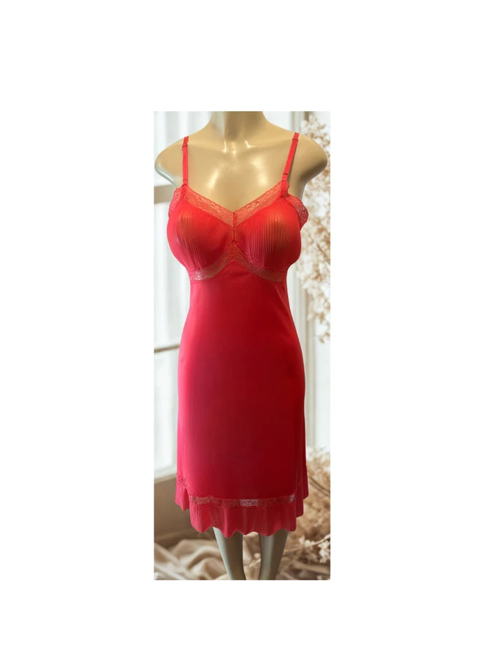 De Colección LUXITE FULL SLIP ACORDEÓN PLISADO CORAL NAILON Talla S 34" Busto Foto 3 de 4
