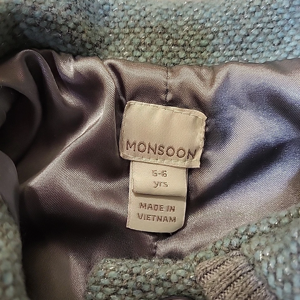 Casaco de lã MONSOON London Vintage Y2K cinza-petróleo cintilante para meninas tamanho 5-6Y - Imagem 2 de 4