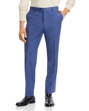 John Varvatos Men's Blue Screenweave Slim Fit Suit Pants 32